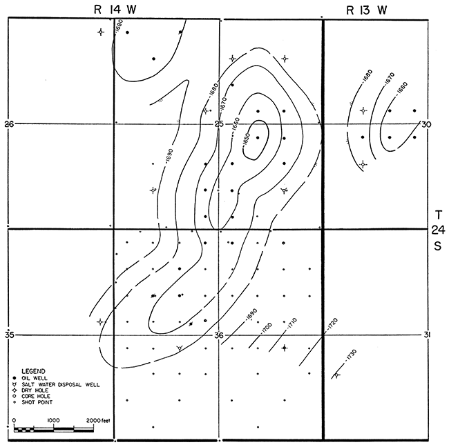 Subsurface structure map, top of Lansing limestone.