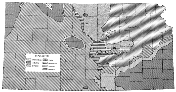 Distribution of rocks on surface below Chattanooga shale.