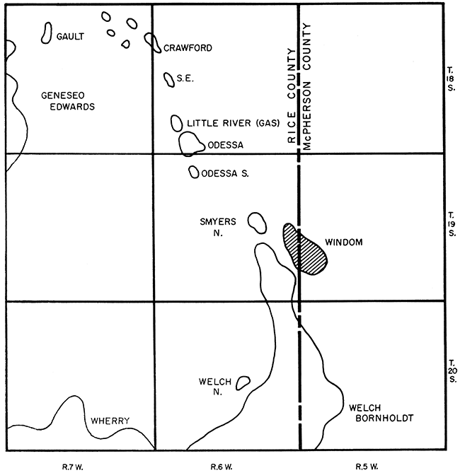 Location map of the Windom pool, McPherson and Rice Counties, Kansas.
