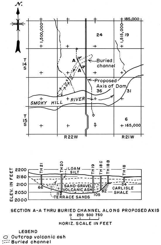 Map and cross section showing location of buried channel.
