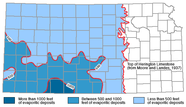 Thickness of over 1000 feet in Clark and Comanche; between 500 and 1000 in rest of southwest Kansas; not present west of line from west Cowley to east Washington.