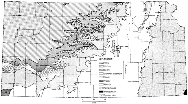 Areal geology below Cenozoic deposits.