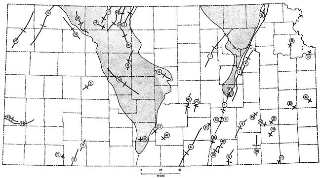 Map of Kansas showing minor structures.