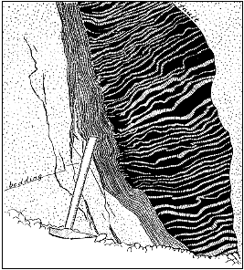 diagram showing limestone cut with dike.