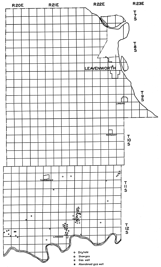 Base map of Leavenworth County, showing location of wells.