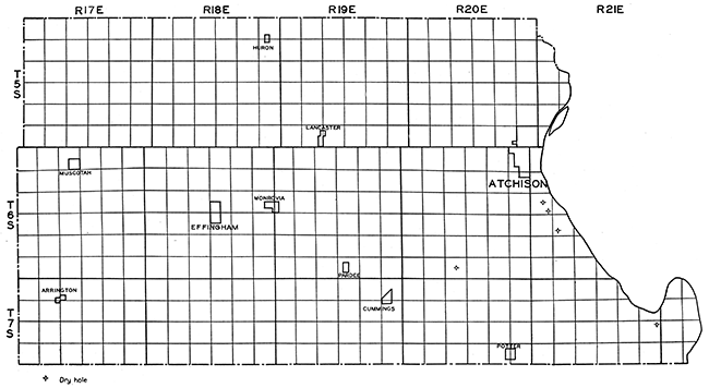 Base map of Atchison County, showing location of wells.