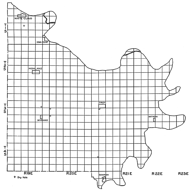 Base map of Doniphan County, showing location of wells.