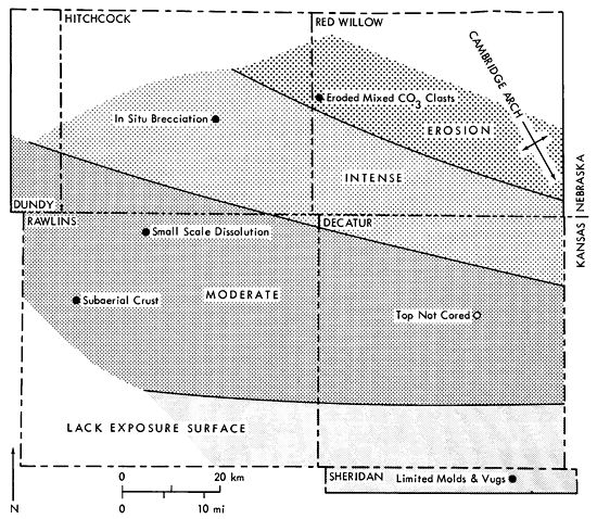 Erosion in northern Red Willow, NE, County; Intense diagenesis across Hitchcock and southern Red Willow counties in NE; Moderate in most of Rawlins and Decatur counties.