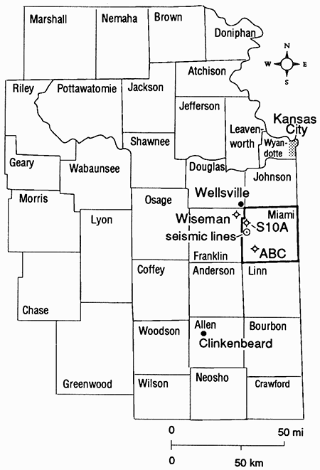Seismic lines in western Miami County, in NE Kansas.
