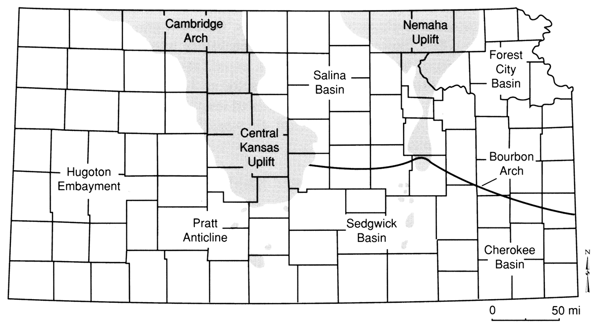 Late Mississippian-early Pennsylvanian tectonic features in Kansas.