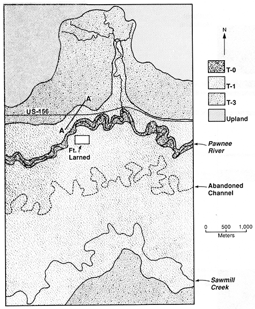Landform map of locality PR-2 showing location of cores and auger holes.