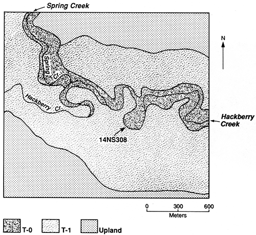 Landform map of locality HC-1 showing location of site 14NS308.