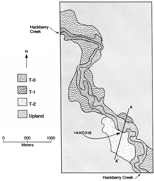 Landform map of locality HC-2 showing location of site 14HO316.