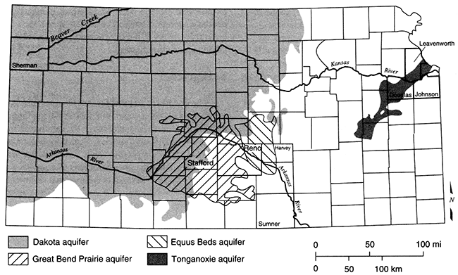 Major aquifers in Kansas mentionede in this chapter.