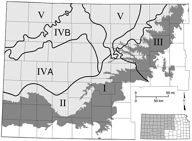 Map of the five water-supply suitability areas of the Dakota aquifer in Kansas.