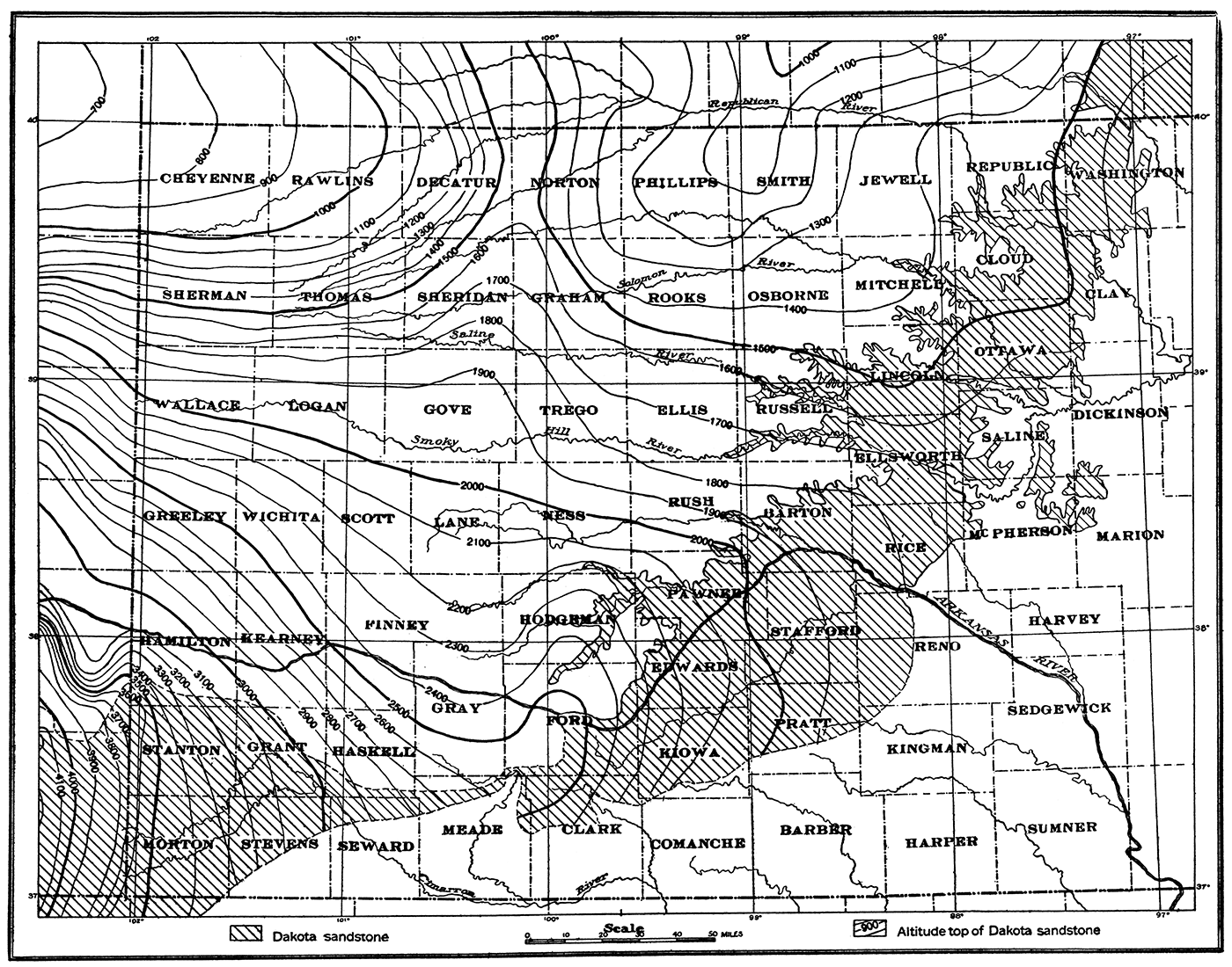 Structure map of western Kansas.