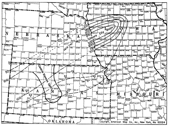 Gilmore City Limestone thickness in Iowa and Kansas.