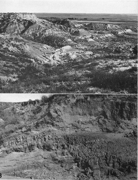 Two black and white photos of the Odee formation; top is from Cimarron valley, about 21 miles south of Meade; bottom is along Shorts creek, in the southwestern corner of T. 33 S., R. 29 W.