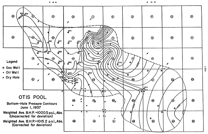 Bottom-hole pressure contour map, June 1, 1937.