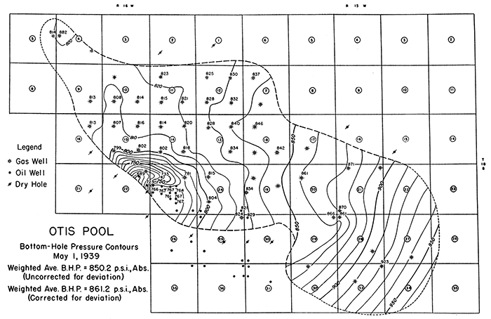 Bottom-hole pressure contour map, May 1, 1939.