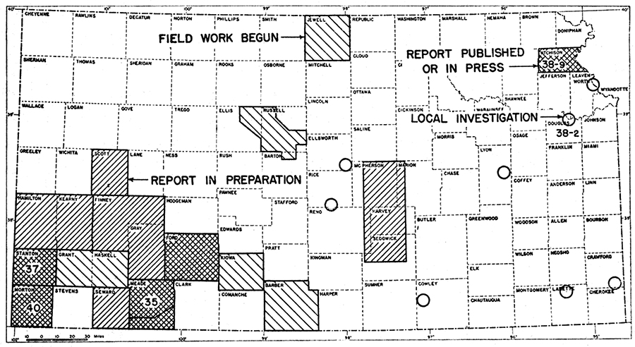 Index map of Kansas showing area of south-central Kansas studied in detail and other areas for which cooperative ground-water reports have been published or are in preparation.