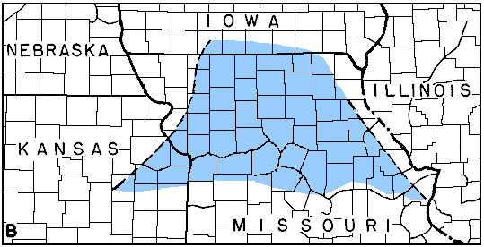 Maquoketa removed from almost all of northern half of Missouri; also Douglas, Johnson, Wyandotte, and Leavenworth counties in Kansas; not in far NW Missouri or Illinois-Missouri border zone