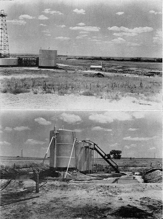 Two black and white photos of the tanks and separator for Whelan field.