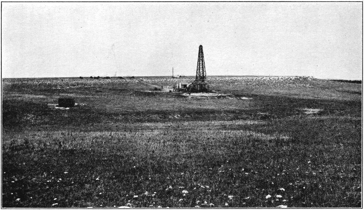 Black and white photo of oil well in sec. 16, T. 29 N., R. 3 E., Kay County, Oklahoma.