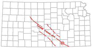arch runs from Trego and Ellis counties to Cowley and Chautauqua