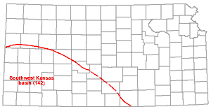 basin covers southwest Kansas; south of Wichita and Scott counties; diagonal SE to Harper