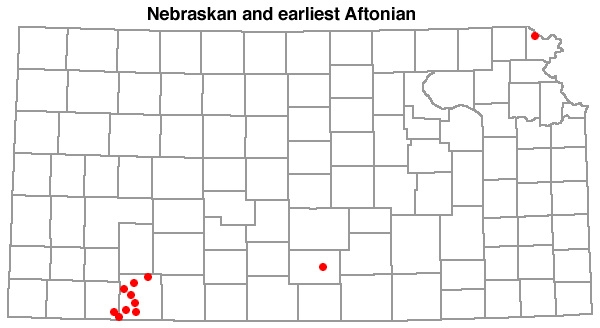 Nebraskan and earliest Aftonian samples primarily in Meade, Kingman, and Doniphan counties