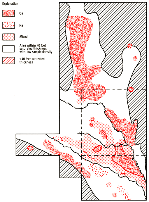 Map shows general category of groundwater type based on cations.