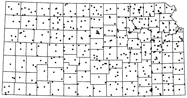 Map showing locations of climate-measurement stations in Kansas