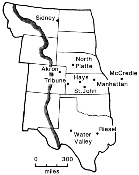 Sampling stations located from Texas to Montana.
