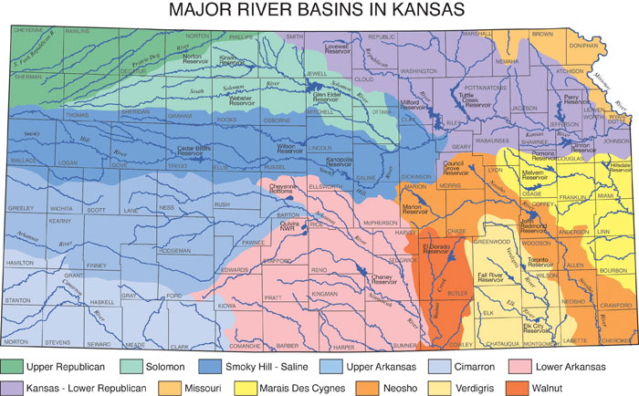 Major river basins in Kansas