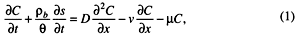 one-dimensional deterministic convection-dispersion equation for a single solute.