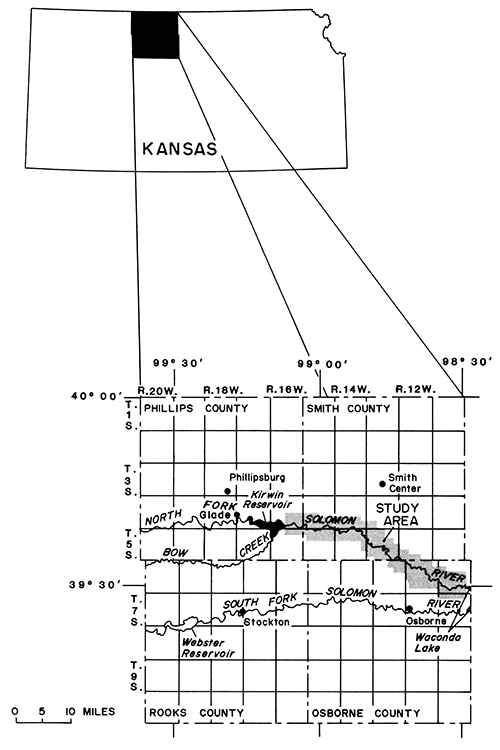 Study area in north-central Kansas, Osborne, Phillips, and Smith counties.