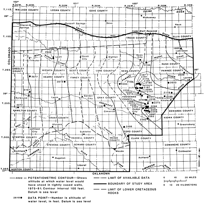 Potentiometric surface, Dakota Formation aquifers.