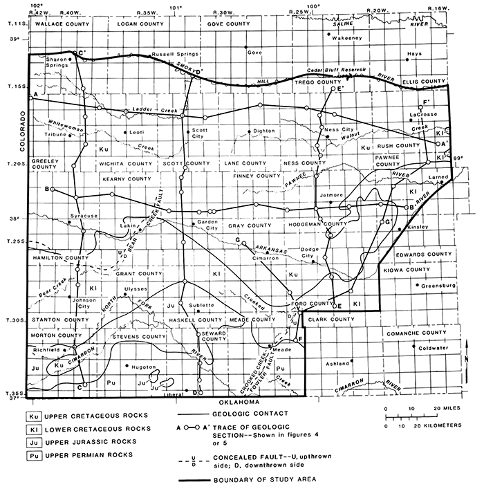 Generalized geologic map of the study area in SW Kansas.