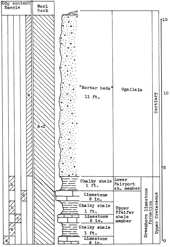 Stratigraphic section of outcrop at location B, Dodge City area.