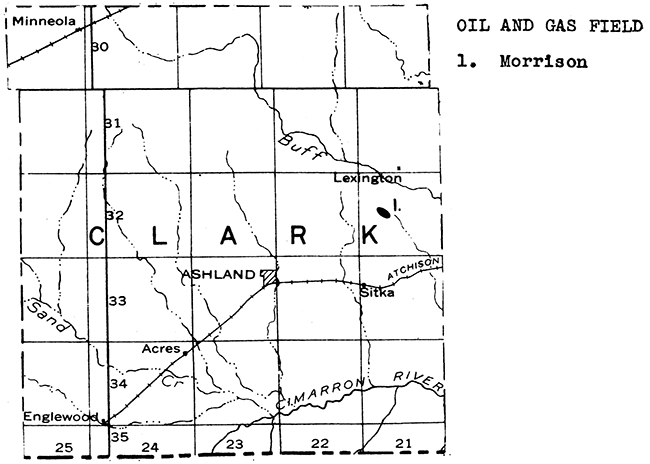 Map of Clark County showing oil and gas fields.