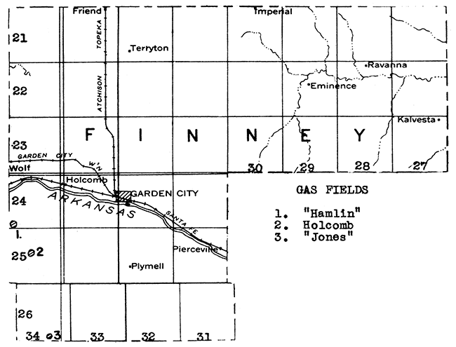 Map of Finney County showing oil and gas fields.