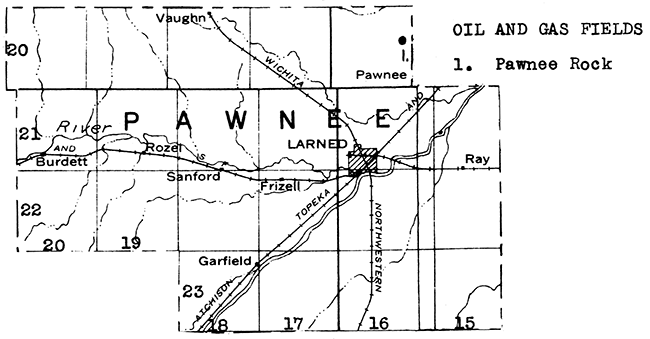 Map of Pawnee County showing oil and gas fields.