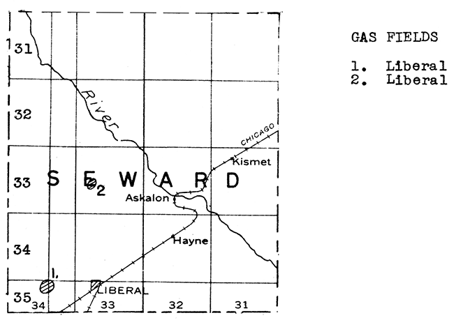 Map of Seward County showing oil and gas fields.