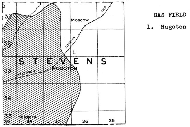 Map of Stevens County showing oil and gas fields.