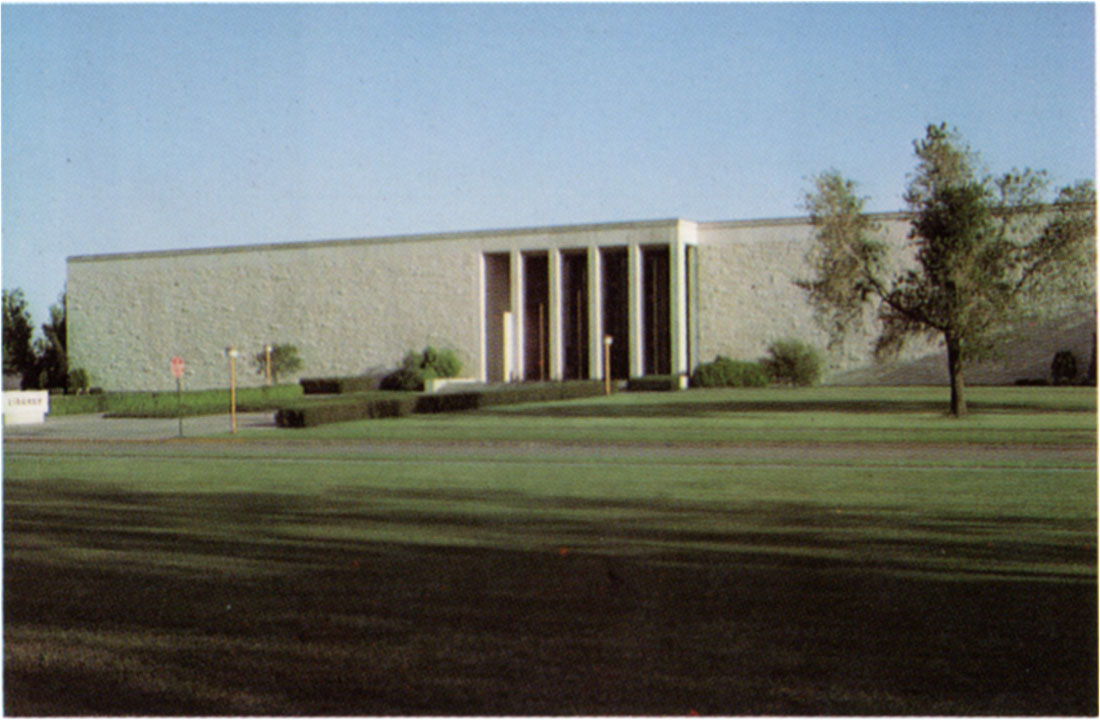 Color photo of the Eisenhower Library, the first building constructed at the Eisenhower Center in Abilene.