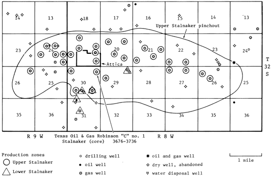 Robinson C-1 well located in sec. 30, T. 32 S., R. 8 W., just south of Attica.