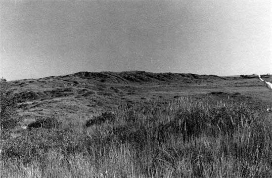 Black and white photo of sand dunes SW of Logan.