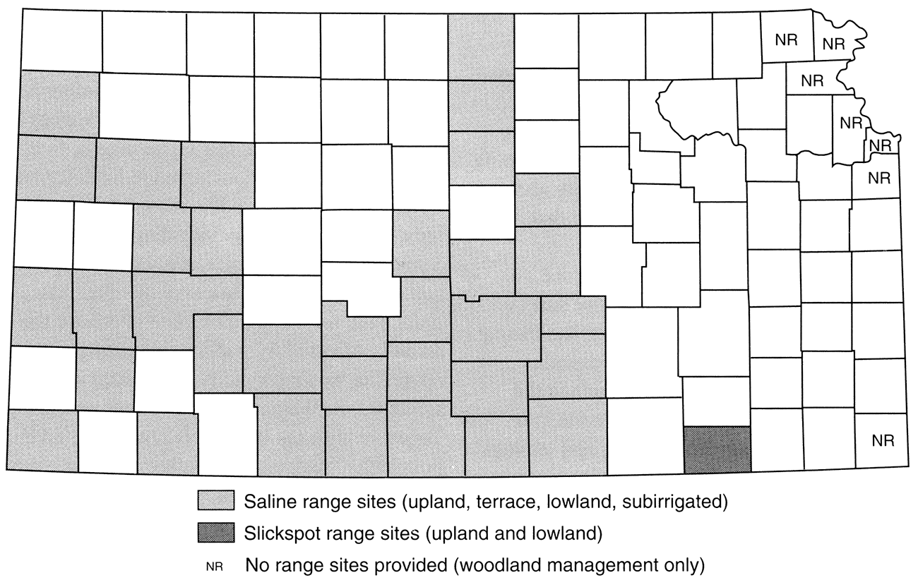 Counties with soil series in saline range sites.