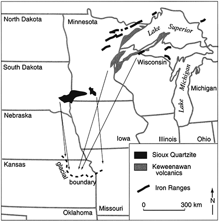 Sources of identifiable glacial erratics found in northeastern Kansas.